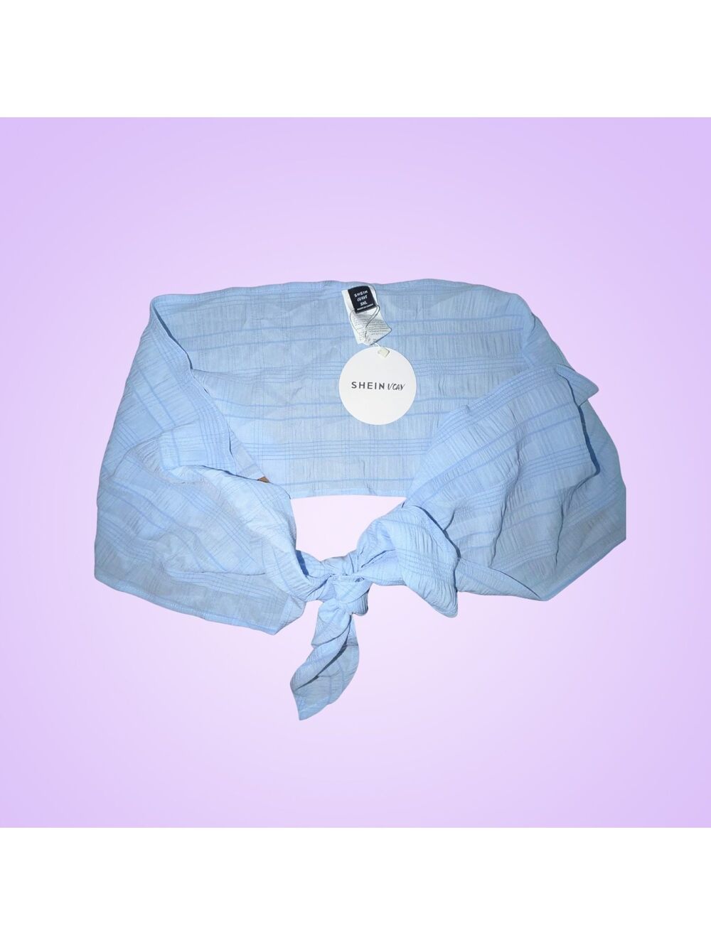 Women’s New Plus Size 3XL SHEIN VCAY Blue Plaid Tie-Front Crop Top